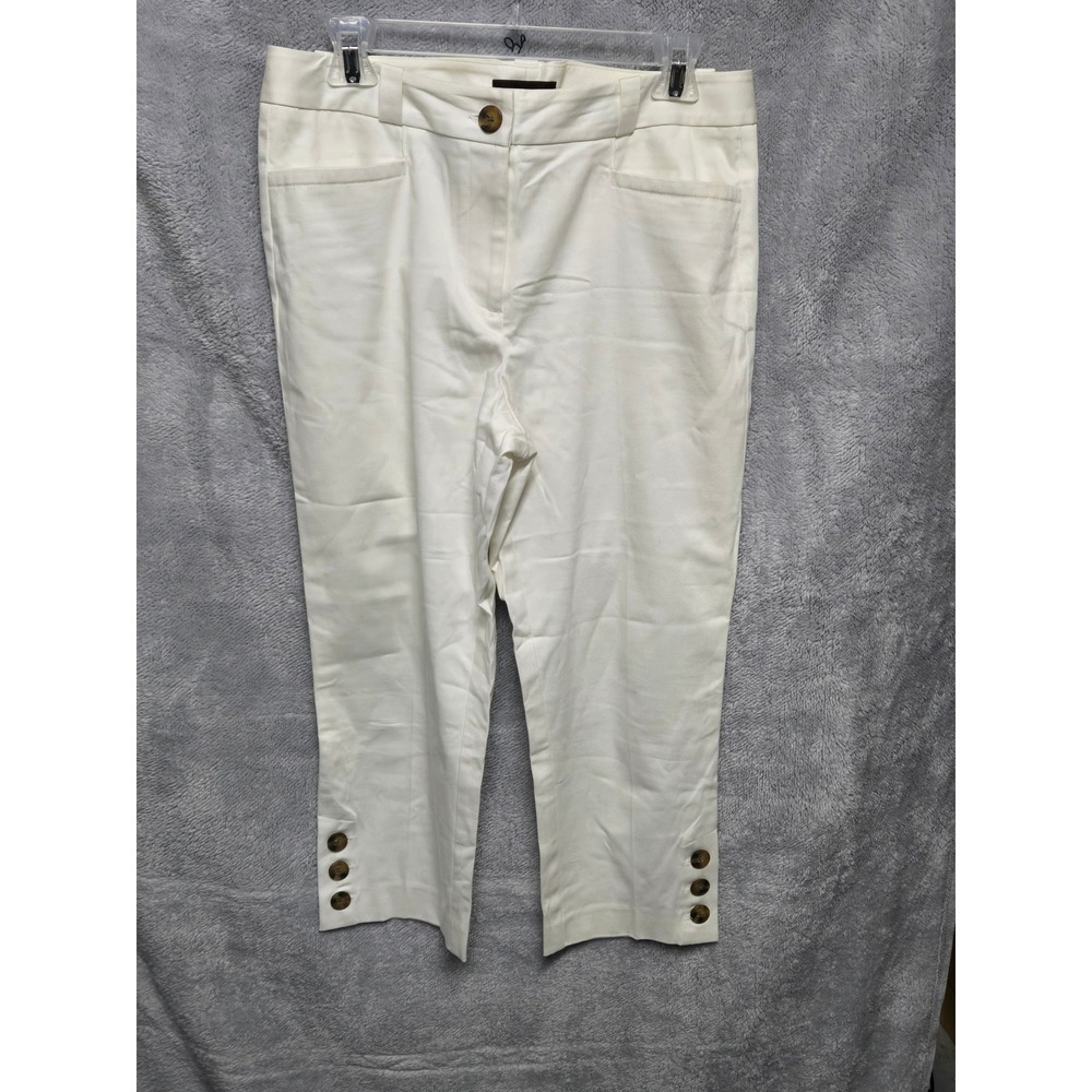Dana Buchman Signature White Cropped Capri Pants Button Hem Women Size 10
